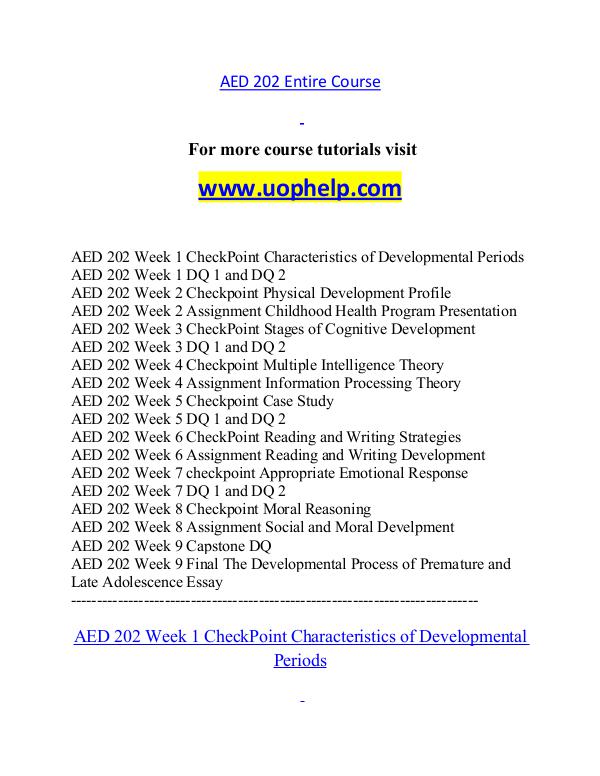AED 202 help A Guide to career/uophelp.com AED 202 help A Guide to career/uophelp.com