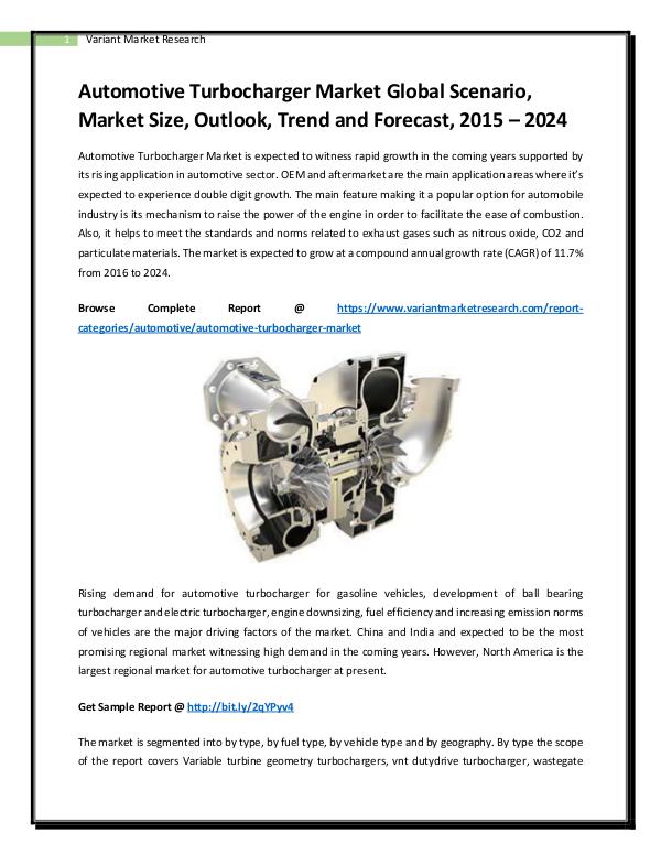 Automotive Turbocharger Market Global Scenario, Market Size, Outlook, Automotive Turbocharger Market Global Scenario