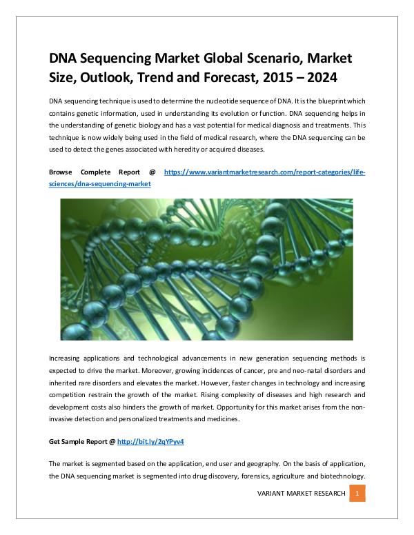 DNA Sequencing Market Global Scenario, Market Size, Outlook, Trend an DNA Sequencing Market Global Scenario