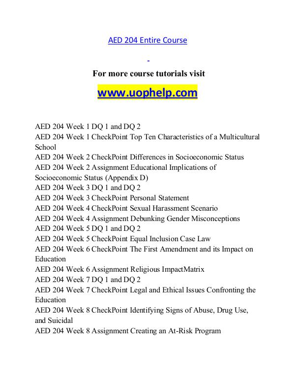 AED 204 help A Guide to career/uophelp.com AED 204 help A Guide to career/uophelp.com