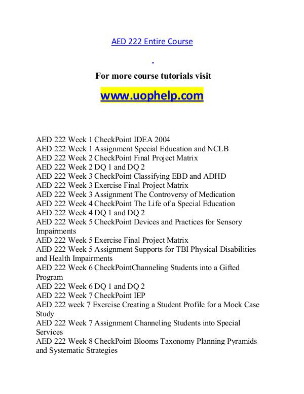 AED 222 help A Guide to career/uophelp.com AED 222 help A Guide to career/uophelp.com