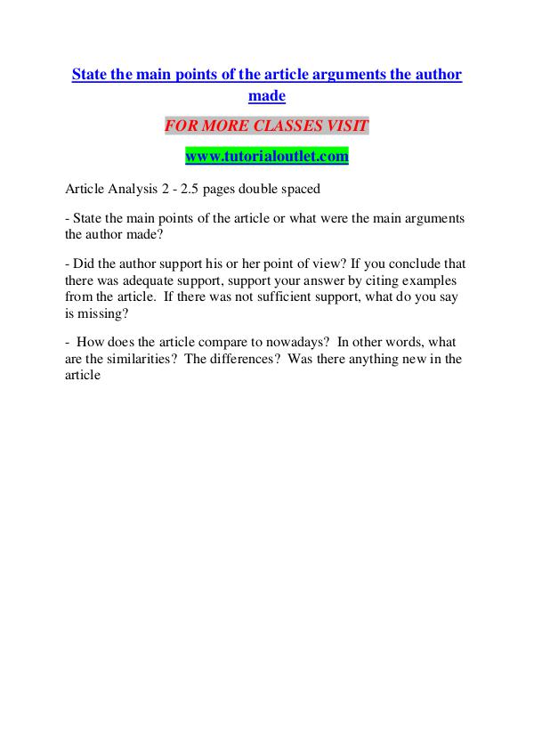 STATE THE MAIN POINTS OF THE ARTICLE ARGUMENTS THE AUTHOR MADE / TUTO STATE THE MAIN POINTS OF THE ARTICLE ARGUMENTS THE