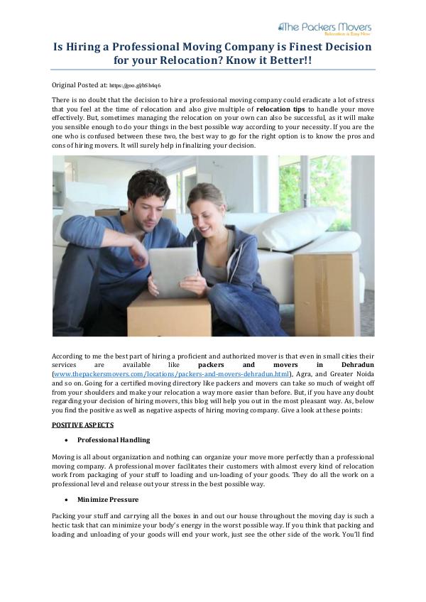 My first Magazine Is Hiring a Professional Moving Company is Finest