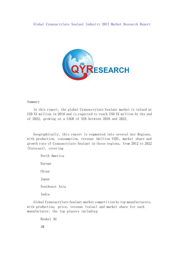 Global Magnetic Linear Encoder Industry 2017 Market Research Report Global Cyanoacrylate Sealant Industry 2017 Market