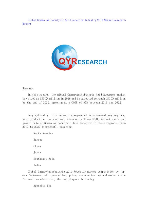 Global Magnetic Linear Encoder Industry 2017 Market Research Report Global Gamma-Aminobutyric Acid Receptor Industry 2