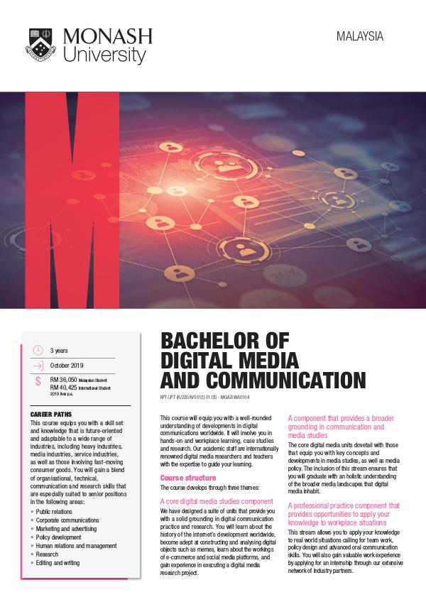 Bachelor of Digital Media and Communication Aug 2019