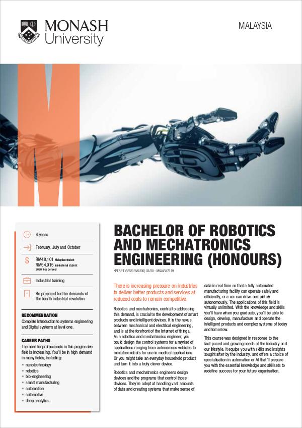 Bachelor of Robotics and Mechatronics Engineering Nov 2019