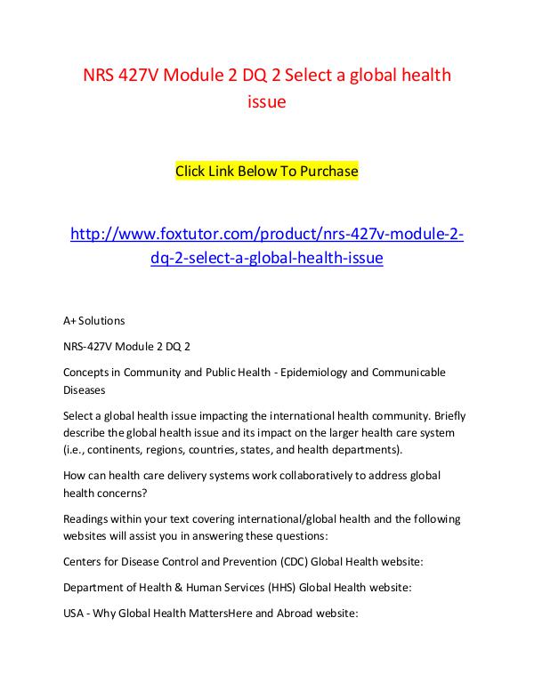 NRS 427V Module 2 DQ 2 Select a global health issue NRS 427V Module 2 DQ 2 Select a global health issu