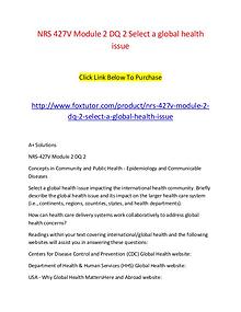 NRS 427V Module 2 DQ 2 Select a global health issue