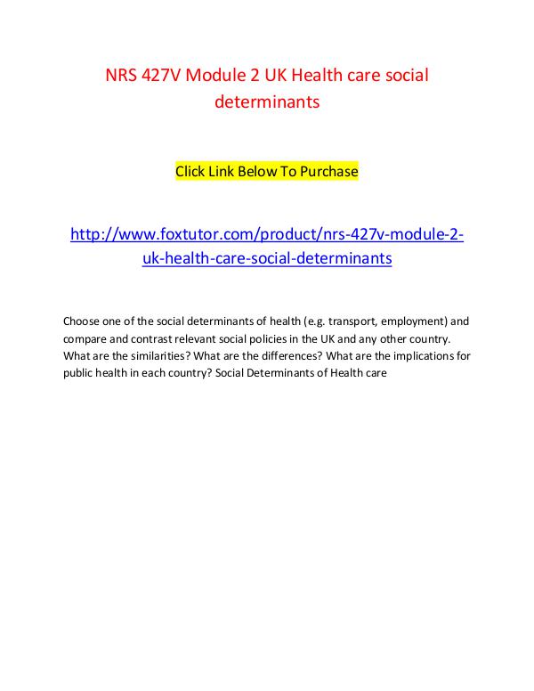 NRS 427V Module 2 UK Health care social determinants NRS 427V Module 2 UK Health care social determinan