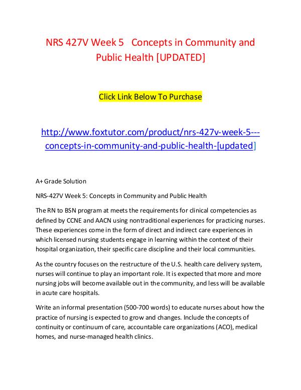 NRS 427V Week 5   Concepts in Community and Public Health [UPDATED] NRS 427V Week 5   Concepts in Community and Public
