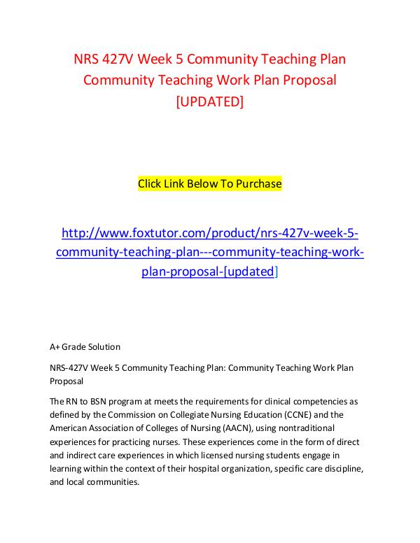 NRS 427V Week 5 Community Teaching Plan   Community Teaching Work Pla NRS 427V Week 5 Community Teaching Plan   Communit