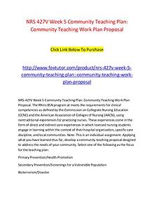 NRS 427V Week 5 Community Teaching Plan Community Teaching Work Plan