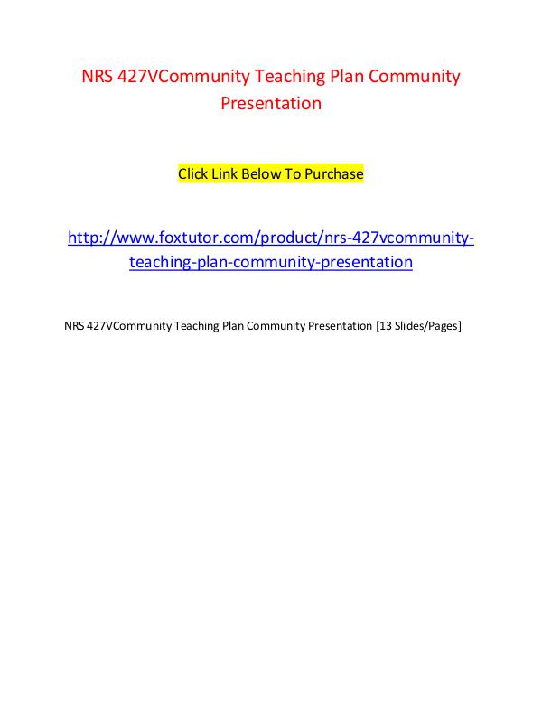 NRS 427VCommunity Teaching Plan Community Presentation NRS 427VCommunity Teaching Plan Community Presenta