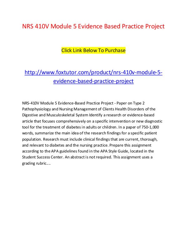 NRS 410V Module 5 Evidence Based Practice Project NRS 410V Module 5 Evidence Based Practice Project