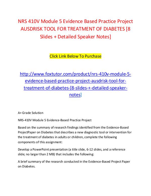 NRS 410V Module 5 Evidence Based Practice Project AUSDRISK TOOL FOR T NRS 410V Module 5 Evidence Based Practice Project