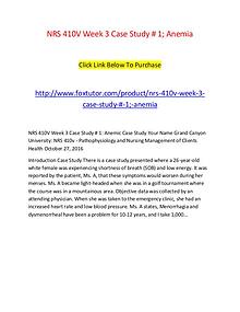 NRS 410V Week 3 Case Study # 1; Anemia