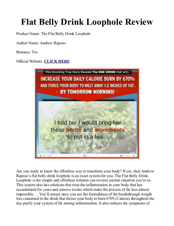 Flat Belly Drink Loophole PDF / Ingredients Free Download Andrew Raposo's Flat Belly Drink Loophole Recipe