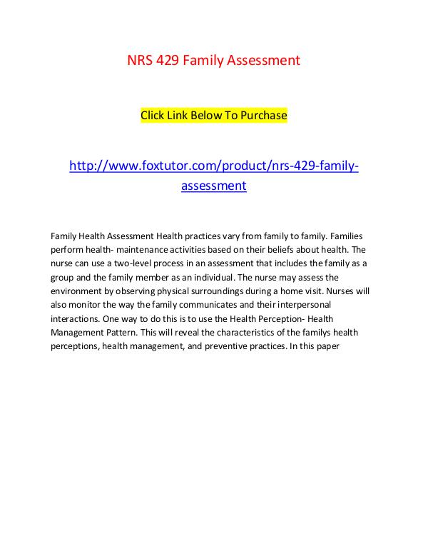 NRS 429 Family Assessment NRS 429 Family Assessment