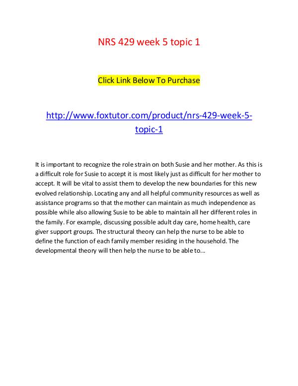NRS 429 week 5 topic 1 NRS 429 week 5 topic 1