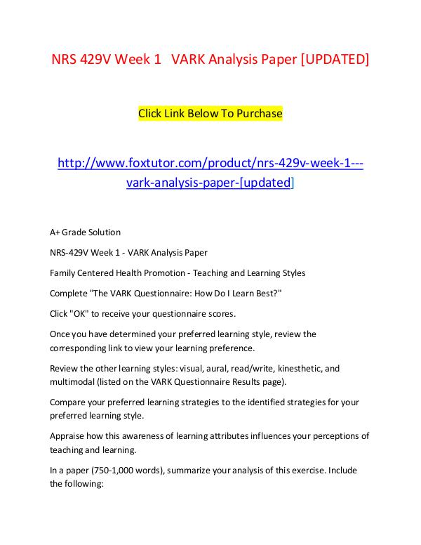 NRS 429V Week 1   VARK Analysis Paper [UPDATED] NRS 429V Week 1   VARK Analysis Paper [UPDATED]