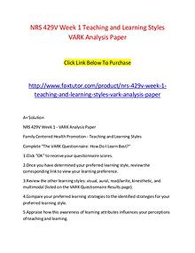 NRS 429V Week 1 Teaching and Learning Styles VARK Analysis Paper