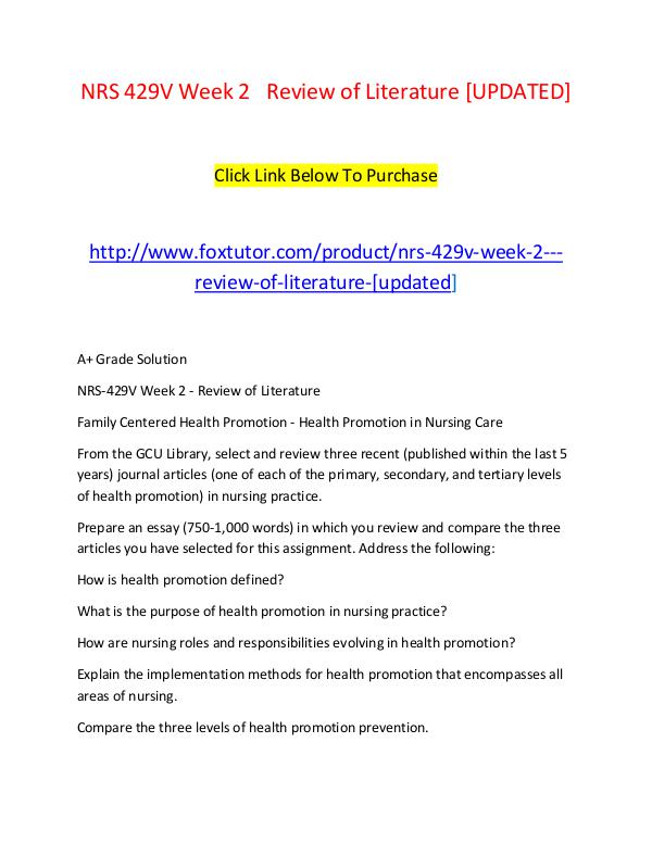 NRS 429V Week 2   Review of Literature [UPDATED] NRS 429V Week 2   Review of Literature [UPDATED]
