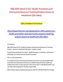 NRS 429V Week 5 CLC Health Promotion and Community Resource Teaching