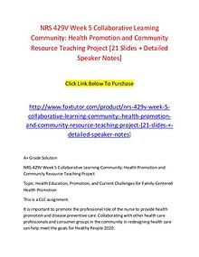 NRS 429V Week 5 Collaborative Learning Community Health Promotion and