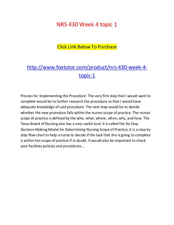 NRS 430 Week 4 topic 1 NRS 430 Week 4 topic 1