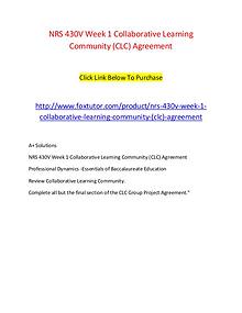 NRS 430V Week 1 Collaborative Learning Community (CLC) Agreement