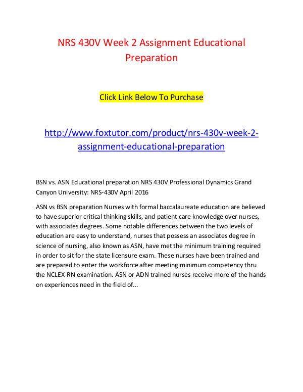 NRS 430V Week 2 Assignment Educational Preparation NRS 430V Week 2 Assignment Educational Preparation