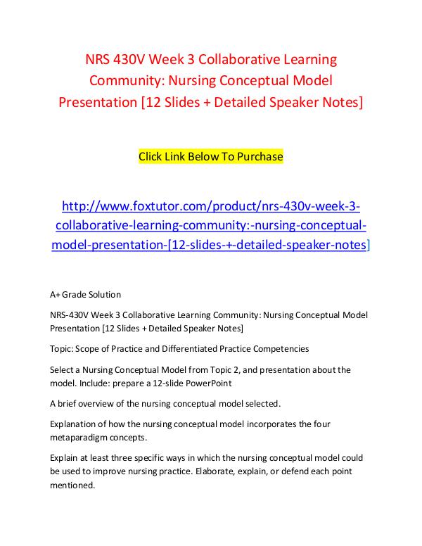 NRS 430V Week 3 Collaborative Learning Community Nursing Conceptual M NRS 430V Week 3 Collaborative Learning Community N