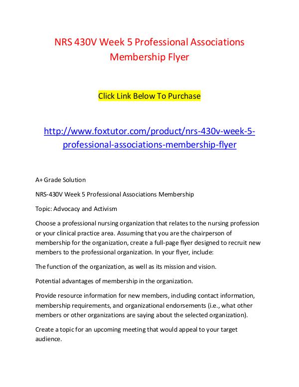 NRS 430V Week 5 Professional Associations Membership Flyer NRS 430V Week 5 Professional Associations Membersh