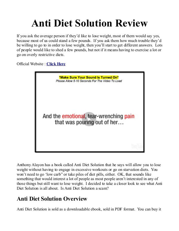 Anti Diet Solution PDF / Book Free Download Is Anthony Alayon's Plan Work?