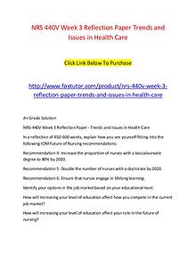 NRS 440V Week 3 Reflection Paper Trends and Issues in Health Care