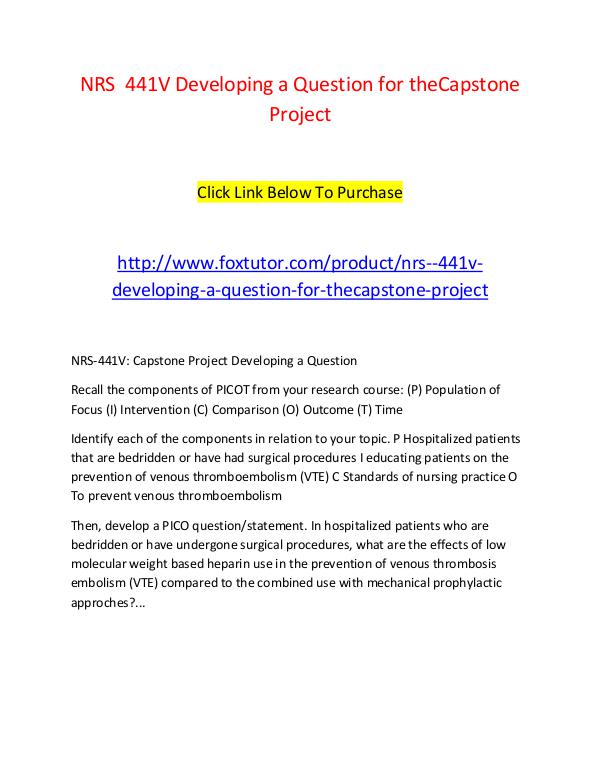 NRS  441V Developing a Question for theCapstone Project NRS  441V Developing a Question for theCapstone Pr