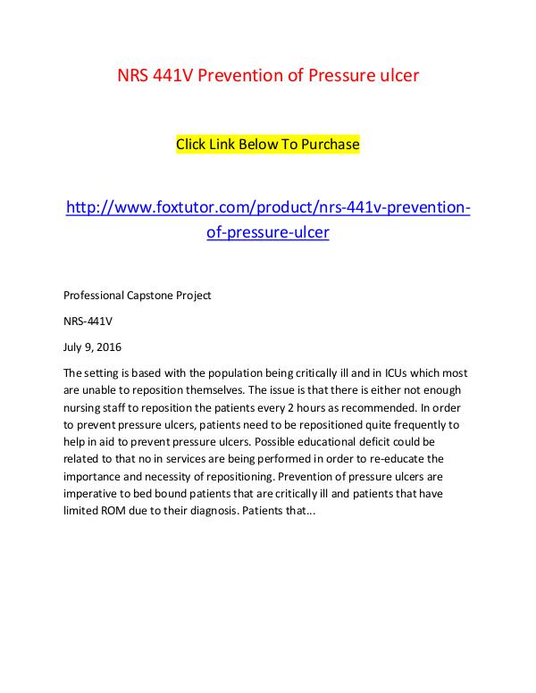 NRS 441V Prevention of Pressure ulcer NRS 441V Prevention of Pressure ulcer