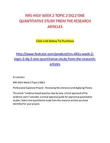 NRS 441V WEEK 2 TOPIC 2 DQ 2 ONE QUANTITATIVE STUDY FROM THE RESEARCH