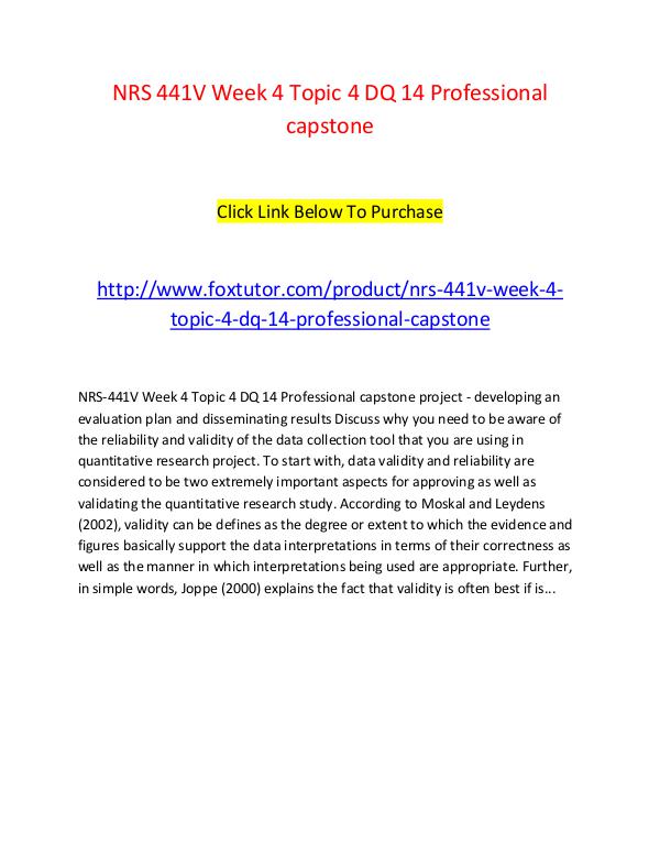 NRS 441V Week 4 Topic 4 DQ 14 Professional capstone NRS 441V Week 4 Topic 4 DQ 14 Professional capston