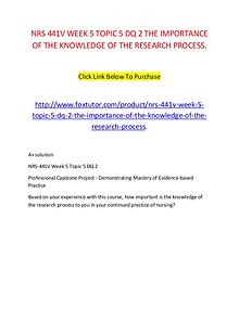 NRS 441V WEEK 5 TOPIC 5 DQ 2 THE IMPORTANCE OF THE KNOWLEDGE OF THE R