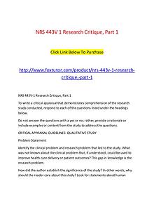 NRS 443V 1 Research Critique, Part 1
