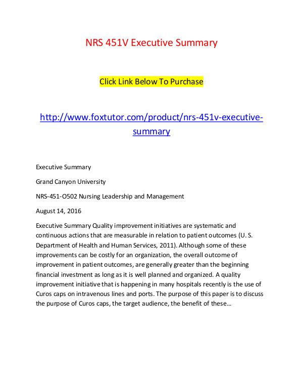 NRS 451V Executive Summary NRS 451V Executive Summary