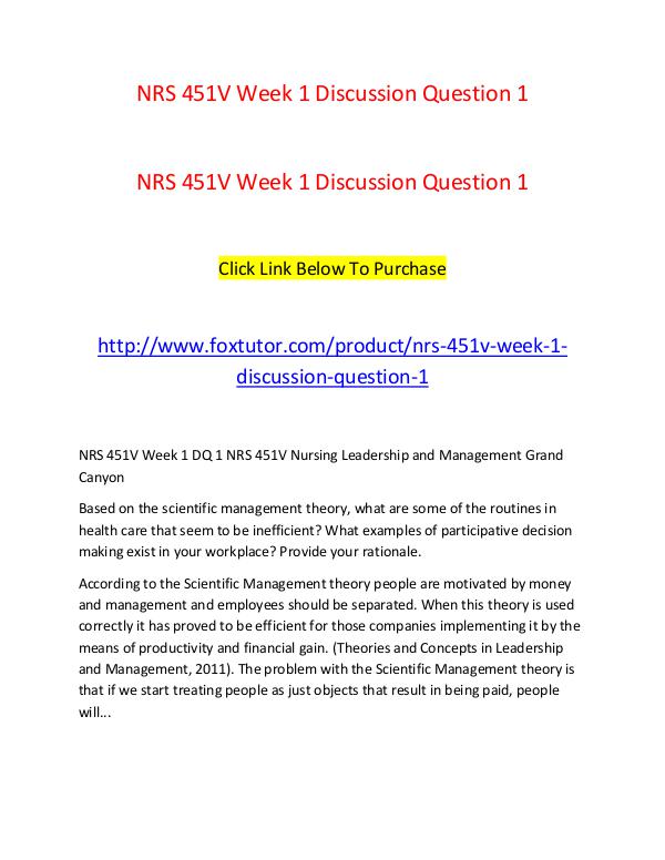 NRS 451V Week 1 Discussion Question 1 NRS 451V Week 1 Discussion Question 1