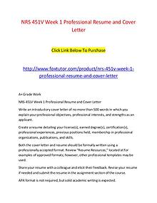 NRS 451V Week 1 Professional Resume and Cover Letter