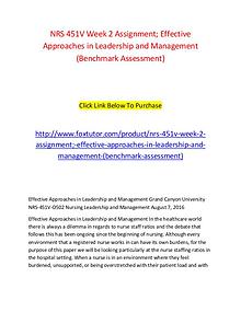 NRS 451V Week 2 Assignment; Effective Approaches in Leadership and Ma
