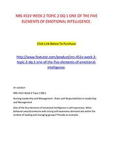 NRS 451V WEEK 2 TOPIC 2 DQ 1 ONE OF THE FIVE ELEMENTS OF EMOTIONAL IN
