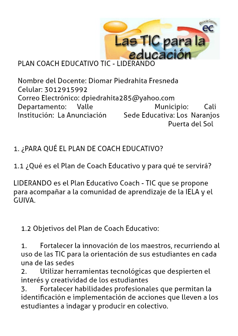 PLAN EDUCATIVO COACH - LIDERANDO Compartiendo mi Plan Coach