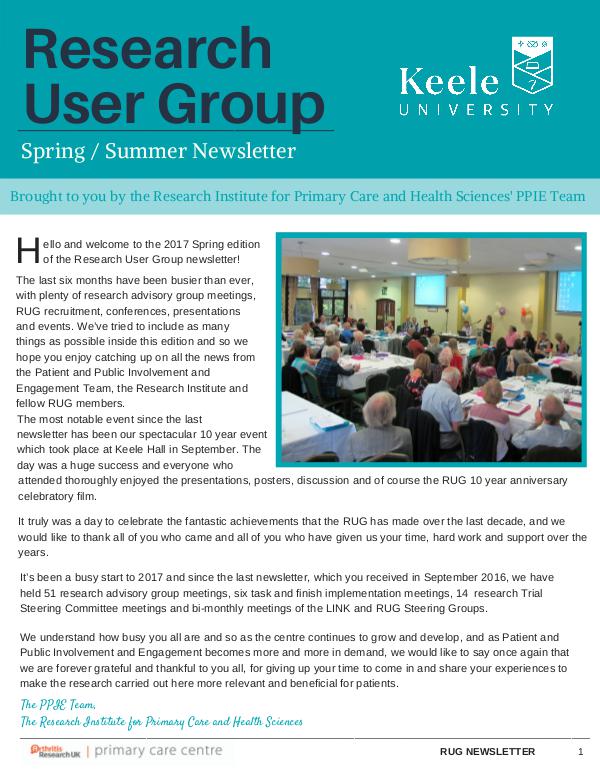 Research User Group Newsletter Keele University RUG Spring / Summer edition