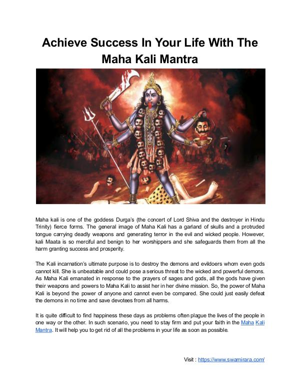 Swamirara Achieve Success In Your Life With The Maha Kali Ma